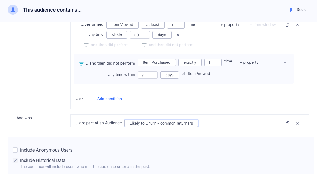 Creating an audience of users who viewed a product without buying it